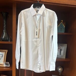 NWT DKNY Slim Fit Stretch Mens White Large 16-16.5 34/35